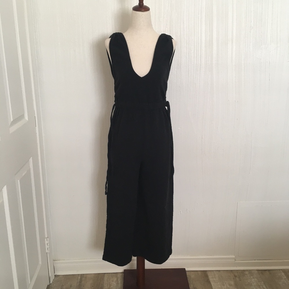 $108 Madewell black cotton Muslin jumpsuit XXS XS plunge neckline beach - Picture 10 of 10